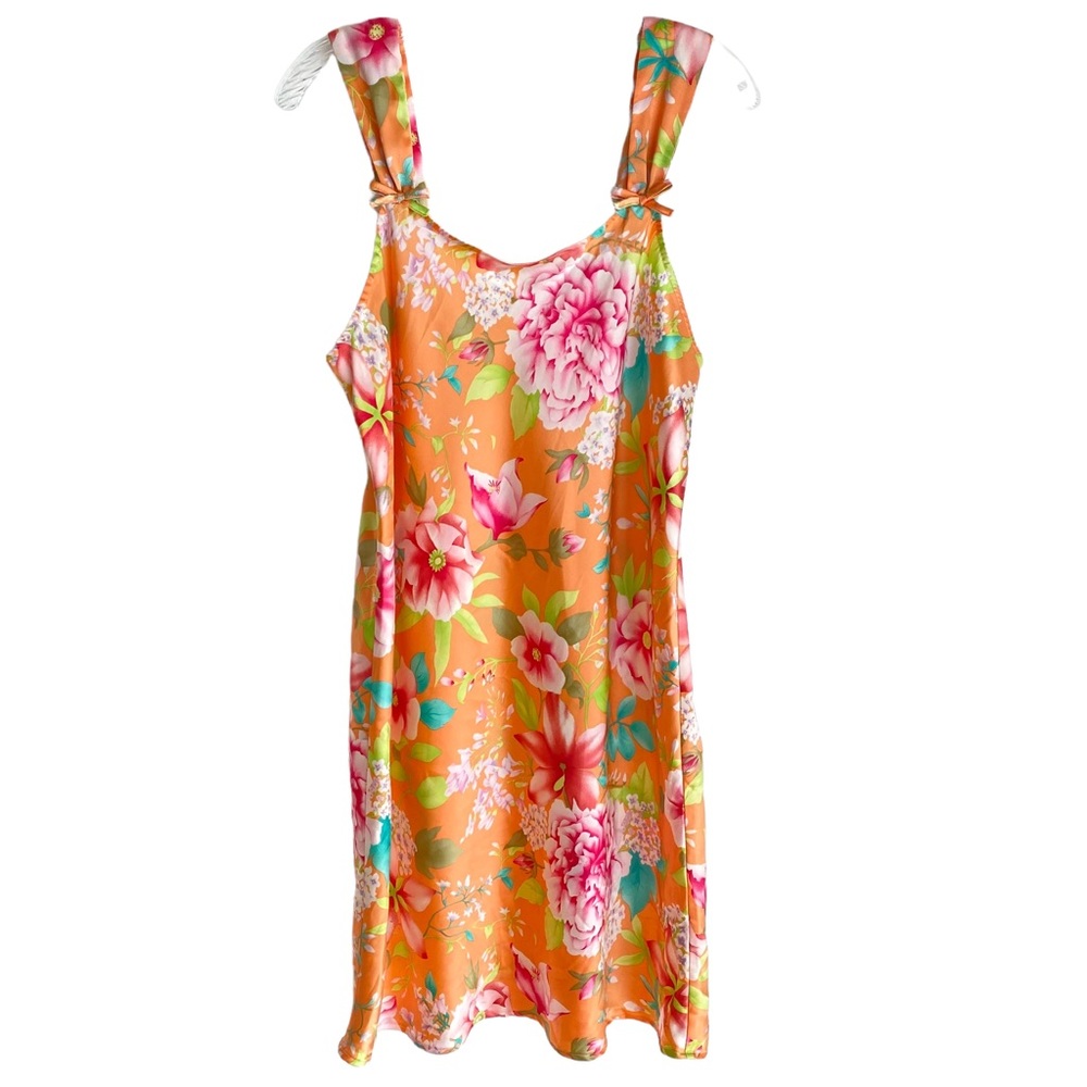 PINK K Satin Floral Print Nightgown Orange Pink Green White Size XL